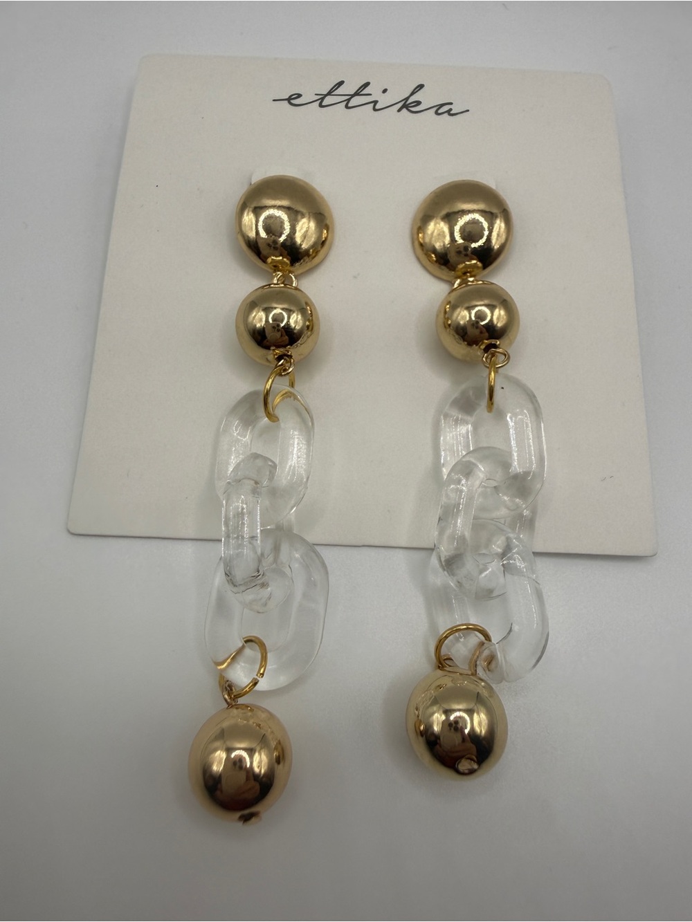 ettika Gold-Tone Bead & Clear Link Drop Earrings